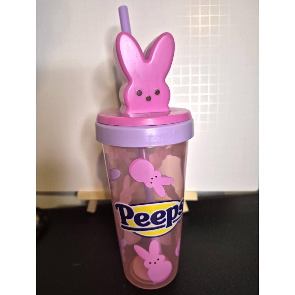 Zak Designs Peeps Easter 18oz/532ml Pink Purple Plastic Tumbler Lid Straw